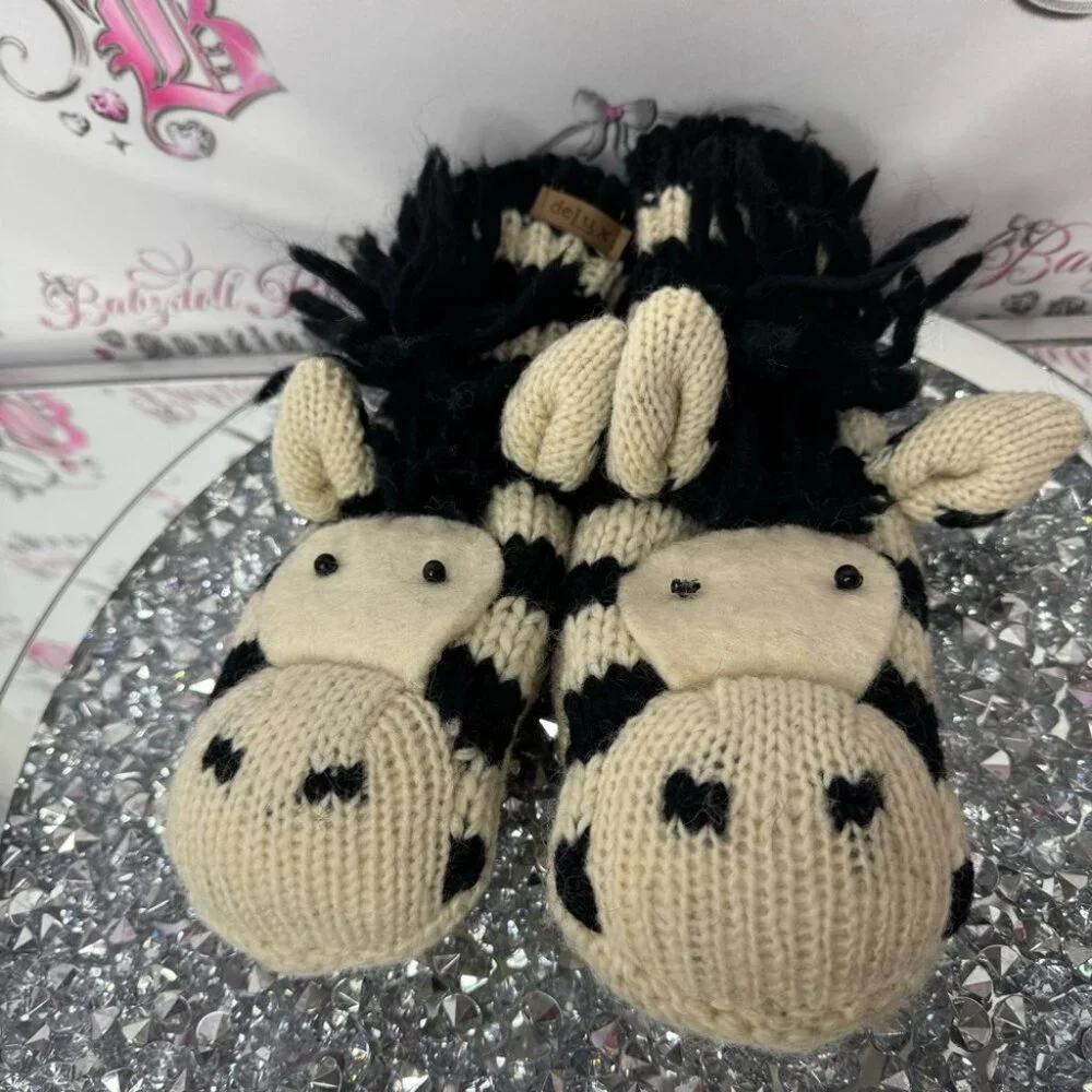 Delux mittens zebra wool thick warm animal puppet style cute winter gloves y2k
